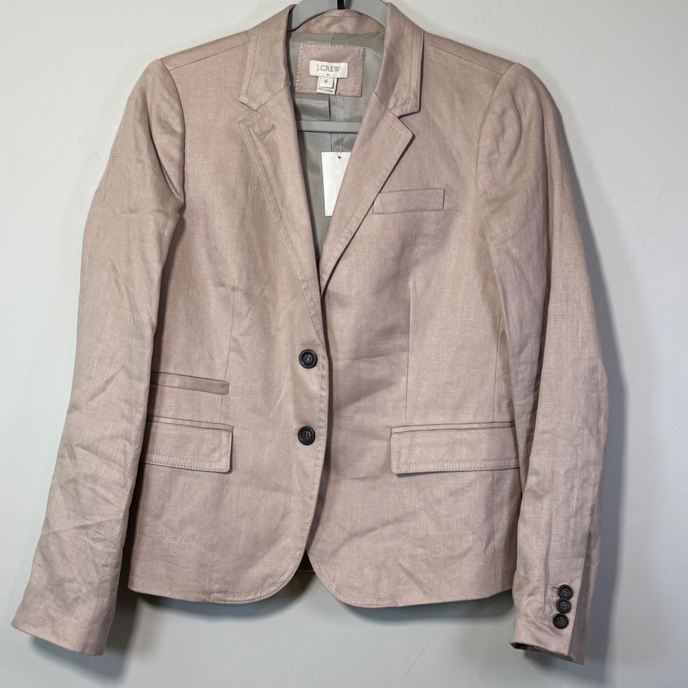NWT J.Crew Linen Blazer Women 6 Pink New 100% Linen Two Button Professional